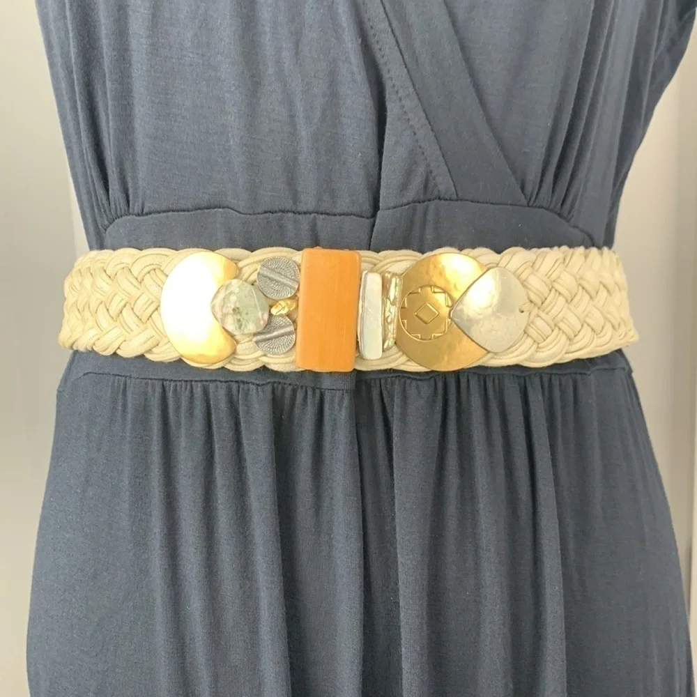 Braided Multimedia Metal Stone and Wood 1980’s Belt